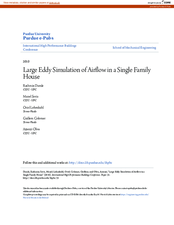 (PDF) Large Eddy Simulation of airflow in a single family house