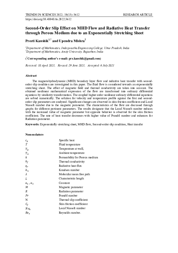 (PDF) Second-Order Slip Effect on MHD Flow and Radiative Heat Transfer ...