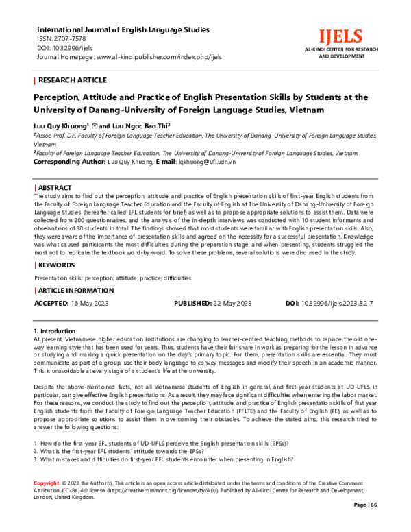 (PDF) Perception, Attitude and Practice of English Presentation Skills ...