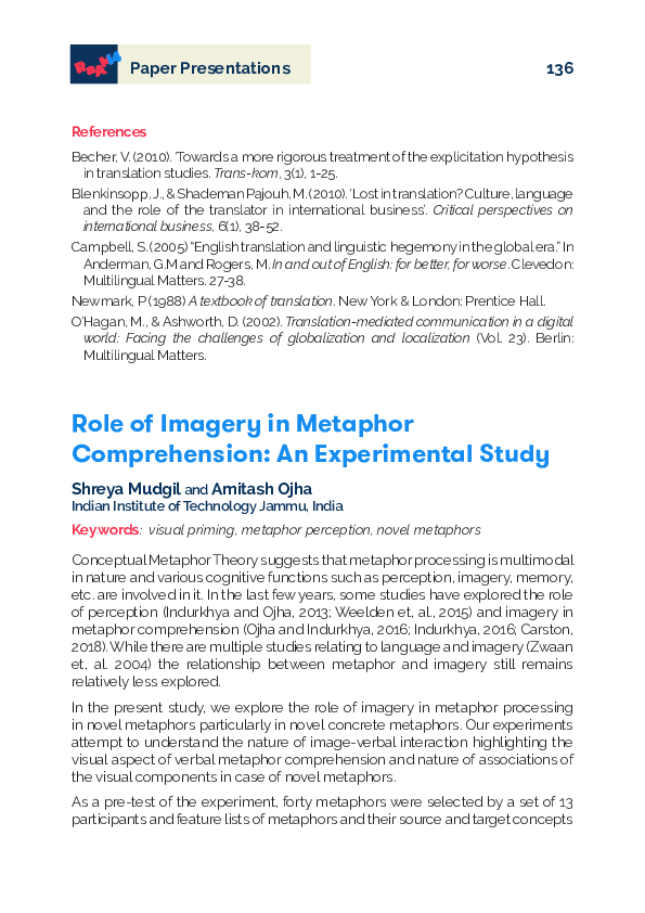 (PDF) Role of Imagery in Metaphor Comprehension: An Experimental Study