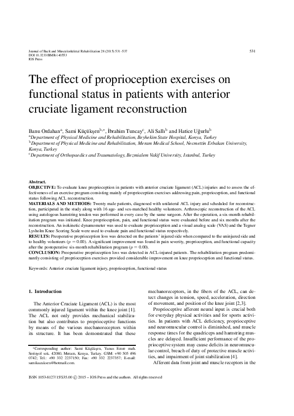 (PDF) The effect of proprioception exercises on functional status in ...