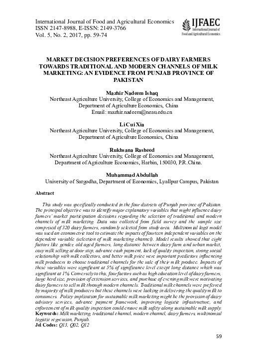 (PDF) Alternative Milk Marketing Channels and Dairy Performance of ...