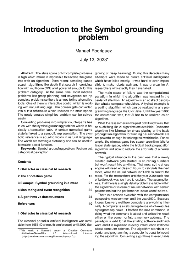 (PDF) Introduction to the Symbol grounding problem Manuel Rodriguez