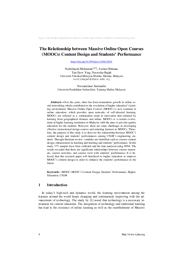 (PDF) The Relationship between Massive Online Open Courses (MOOCs ...