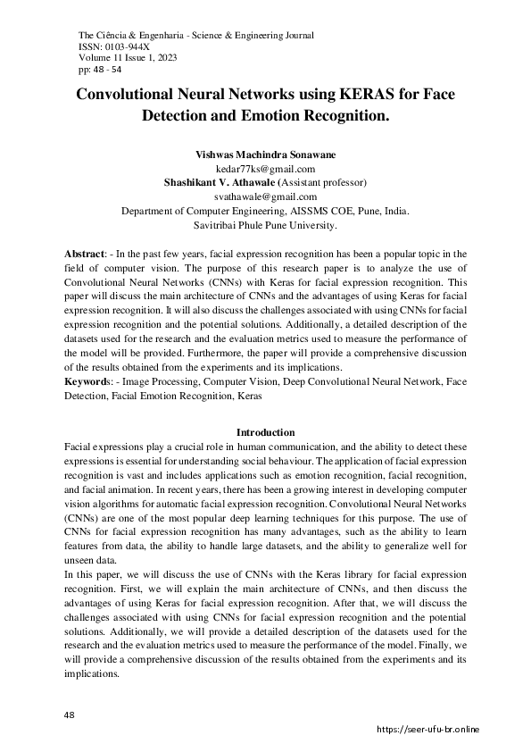 (PDF) Convolutional Neural Networks using KERAS for Face Detection and ...