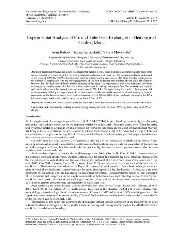 (PDF) Experimental Analysis of Fin and Tube Heat Exchanger in Heating ...