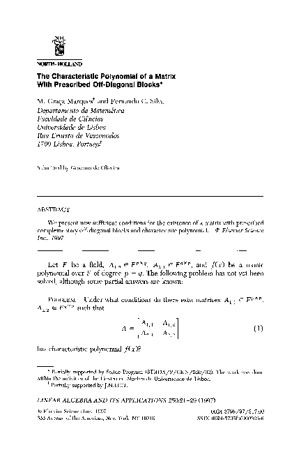 (PDF) The characteristic polynomial of a matrix with prescribed off ...