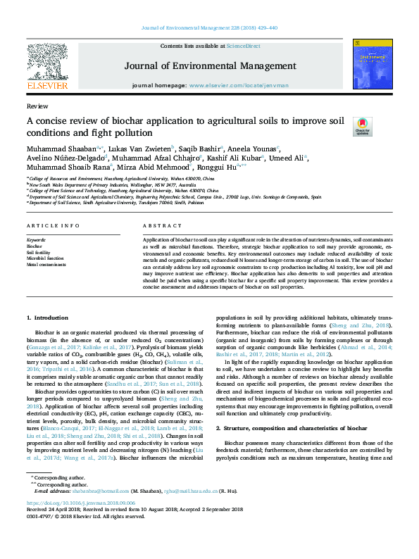 (PDF) A concise review of biochar application to agricultural soils to ...