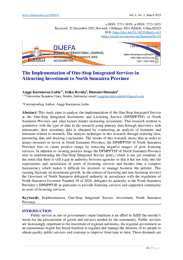 (PDF) The Implementation of One-Stop Integrated Services in Attracting ...