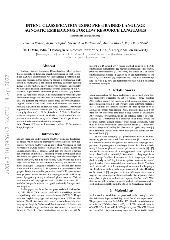 (PDF) Intent Classification Using Pre-Trained Embeddings For Low ...