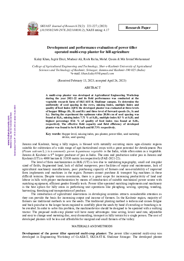(PDF) Development and performance evaluation of power tiller operated ...