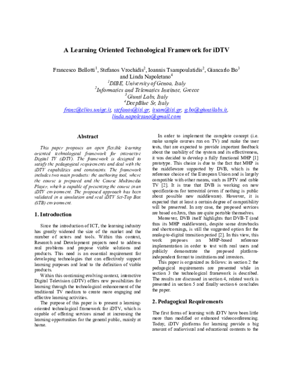 (PDF) A Learning Oriented Technological Framework for iDTV