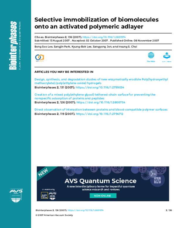 (PDF) Selective immobilization of biomolecules onto an activated ...