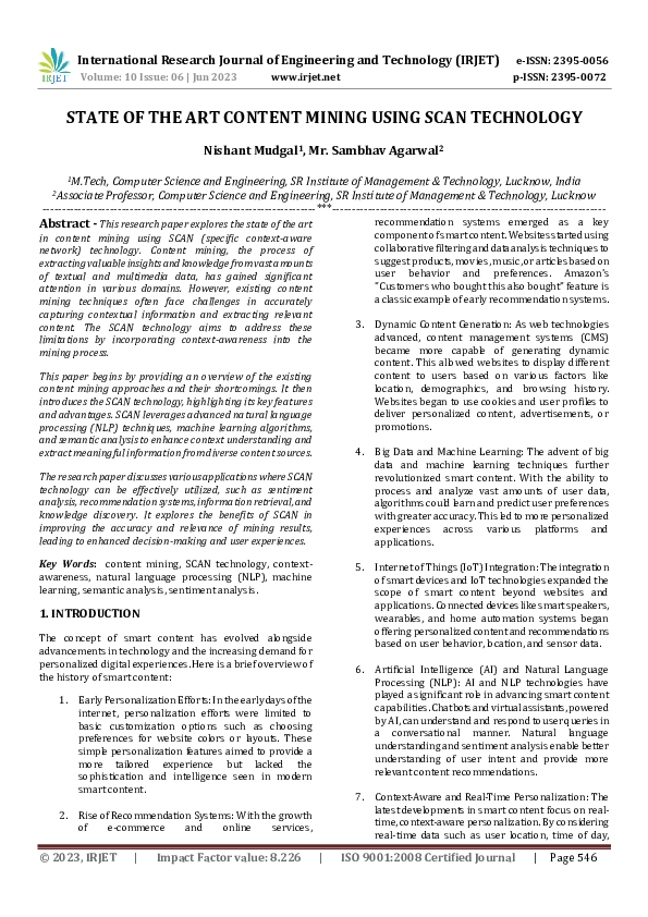 (PDF) STATE OF THE ART CONTENT MINING USING SCAN TECHNOLOGY
