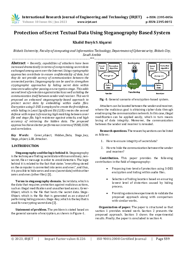 (PDF) Protection of Secret Textual Data Using Steganography Based System