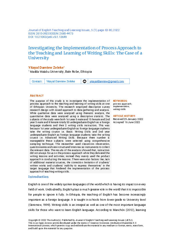 (PDF) Investigating the Implementation of Process Approach to the ...