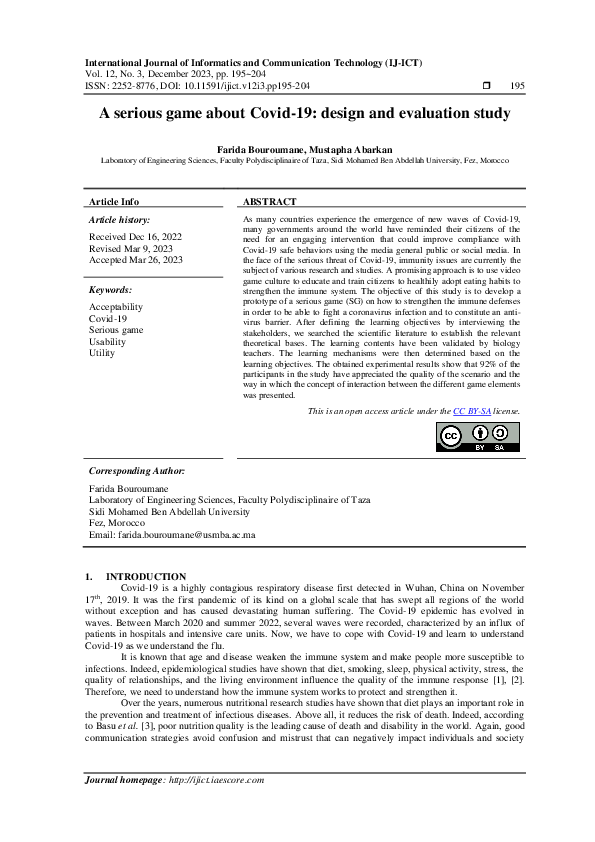 (PDF) A serious game about Covid-19: design and evaluation study