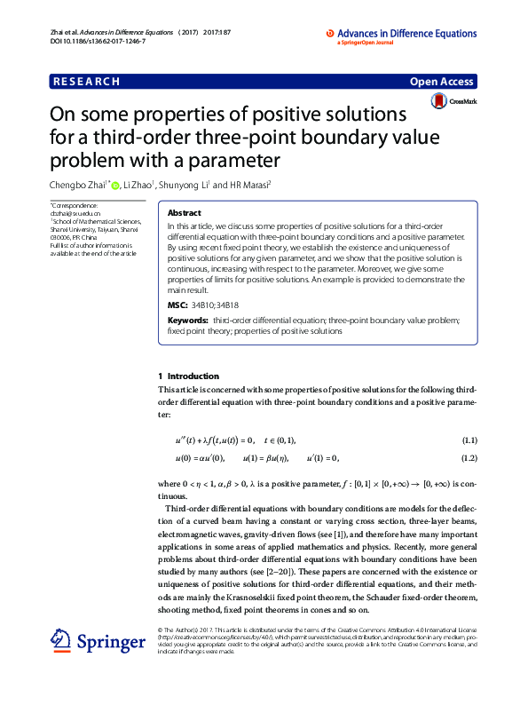 (PDF) On some properties of positive solutions for a third-order three ...