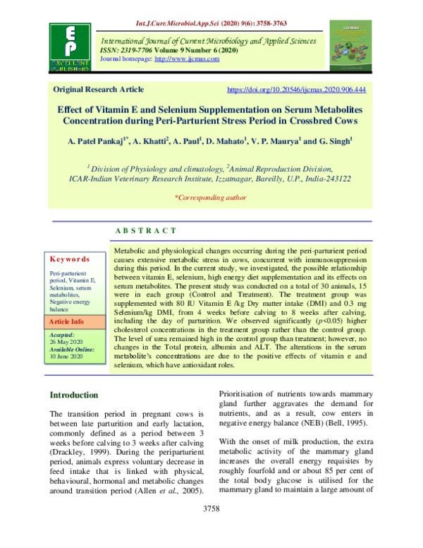 (PDF) Effect of Vitamin E and Selenium Supplementation on Serum ...