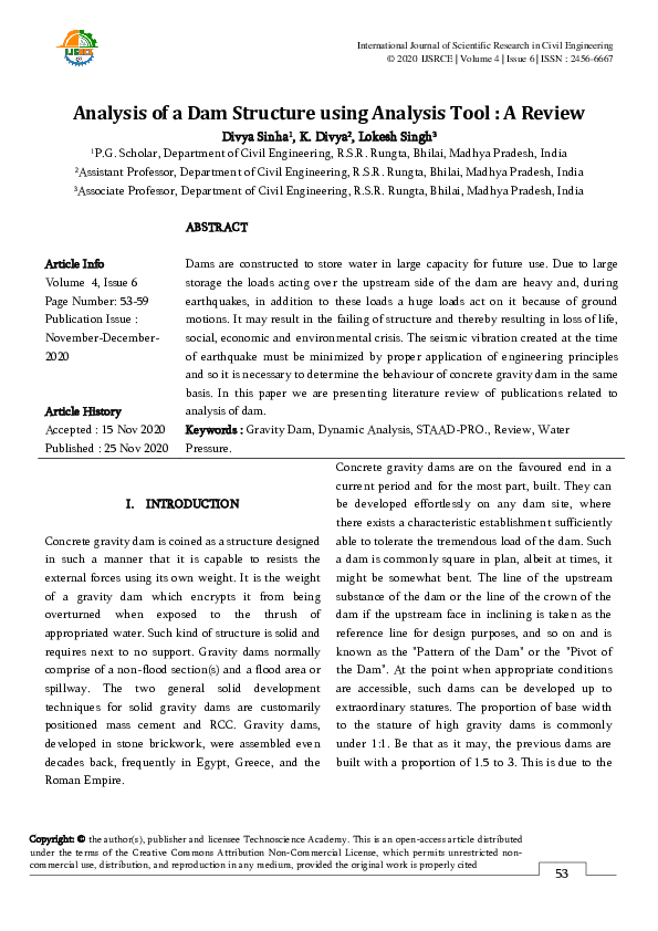 (PDF) Analysis of a Dam Structure using Analysis Tool : A Review