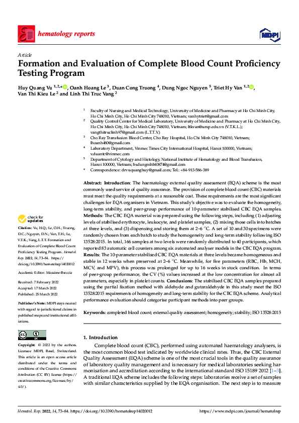 (PDF) Formation and Evaluation of Complete Blood Count Proficiency ...
