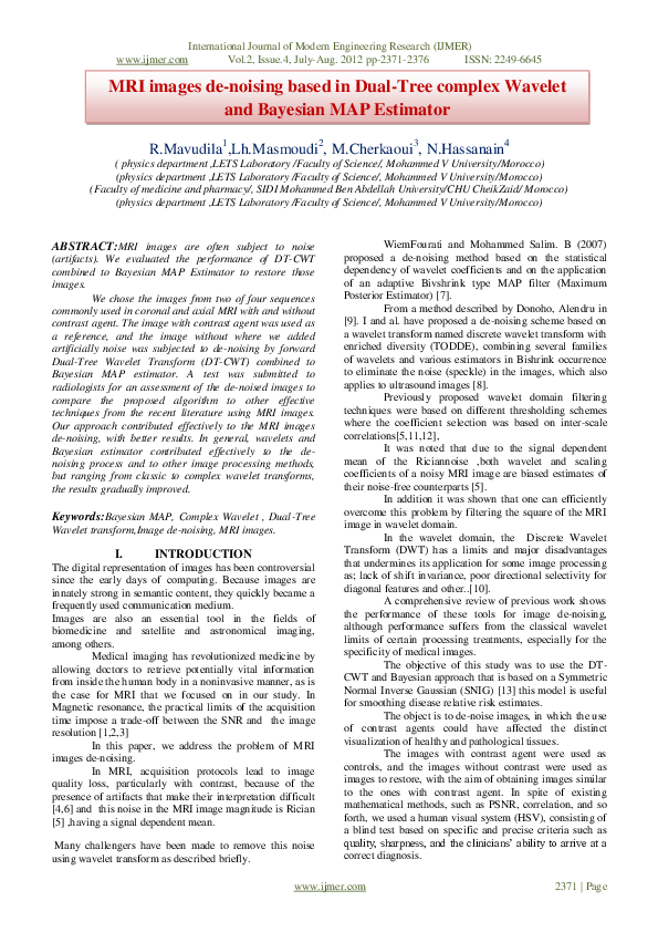 (PDF) MRI images de-noising based in Dual-Tree complex Wavelet and ...