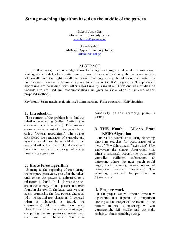 (PDF) String matching algorithm based on the middle of the pattern