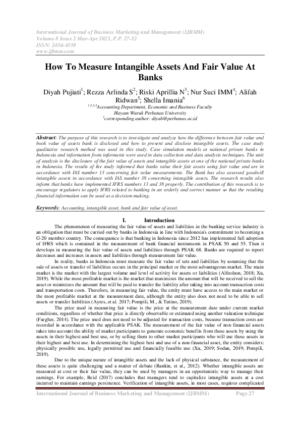 Pdf How To Measure Intangible Assets And Fair Value At Banks