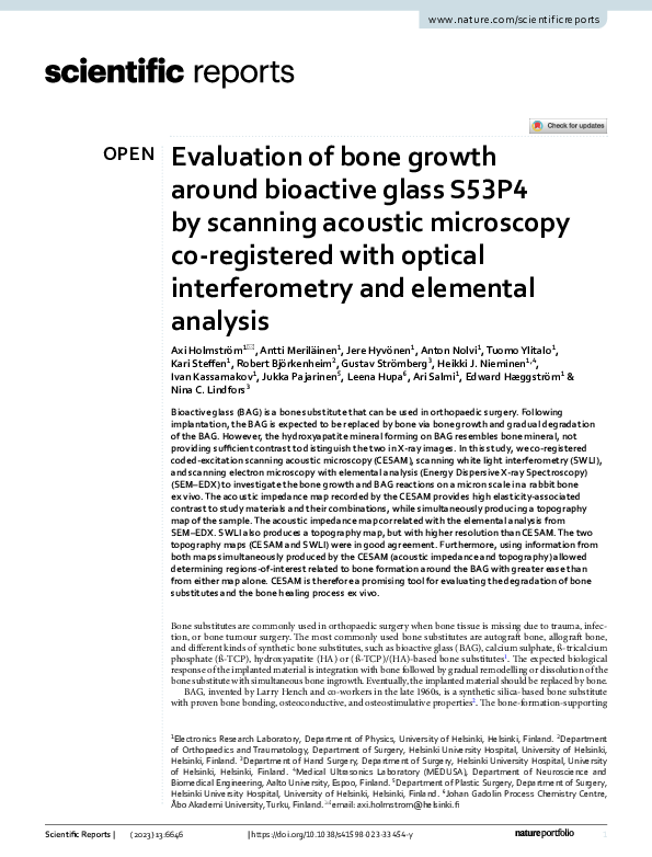 (PDF) Evaluation of bone growth around bioactive glass S53P4 by ...