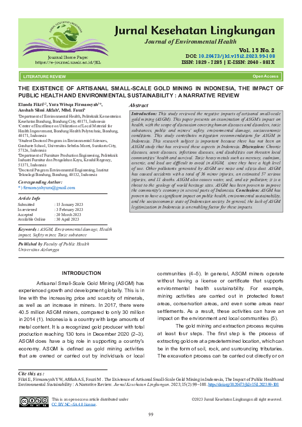 (PDF) The Existence of Artisanal Small-Scale Gold Mining in Indonesia ...