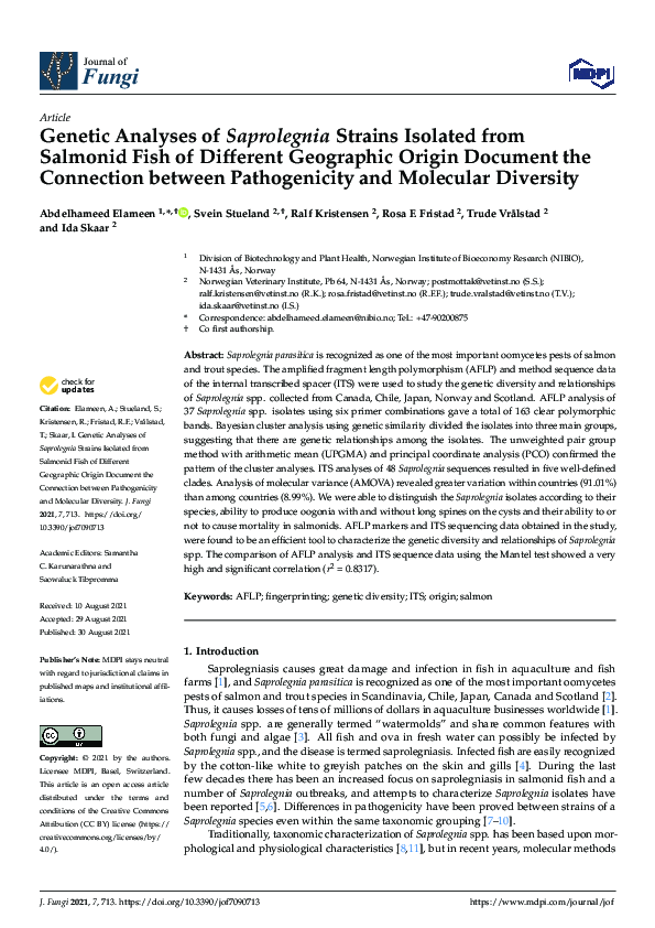 (PDF) Genetic Analyses of Saprolegnia Strains Isolated from Salmonid ...