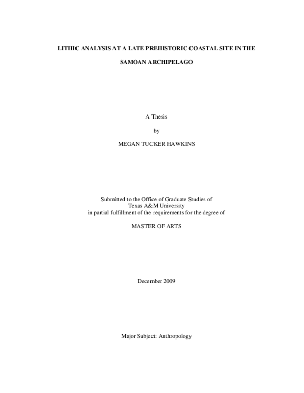 (PDF) Lithic Analysis at a Late Prehistoric Coastal Site in the Samoan ...