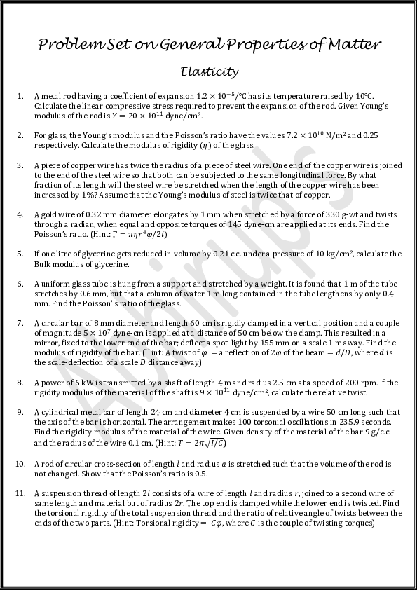 (PDF) Problem Set on General Properties of Matter