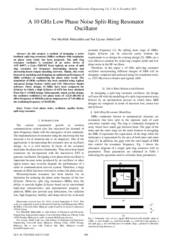 (PDF) A 10 GHz Low Phase Noise Split-Ring Resonator Oscillator