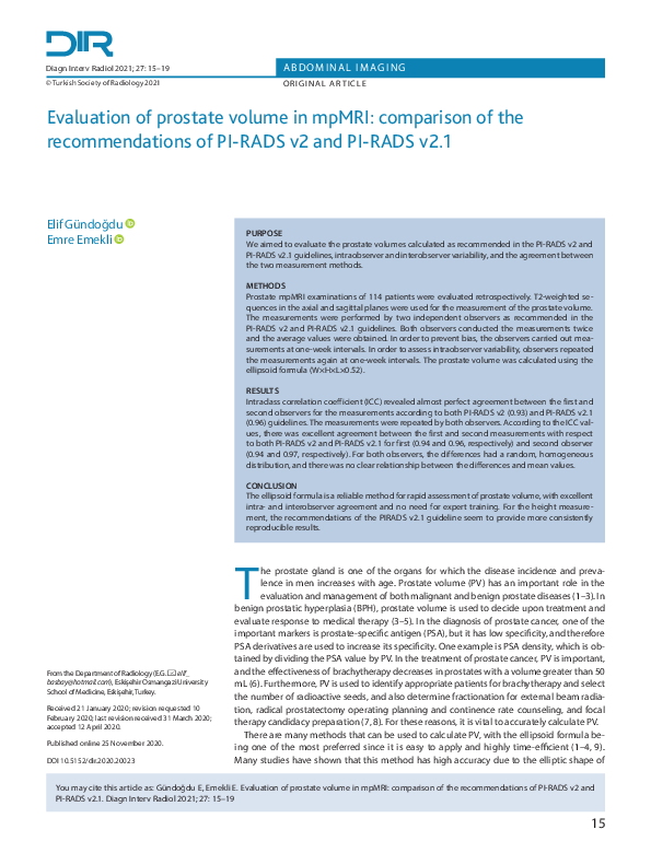 (PDF) Evaluation of Prostate Volume in mpMRI: Comparison of the ...