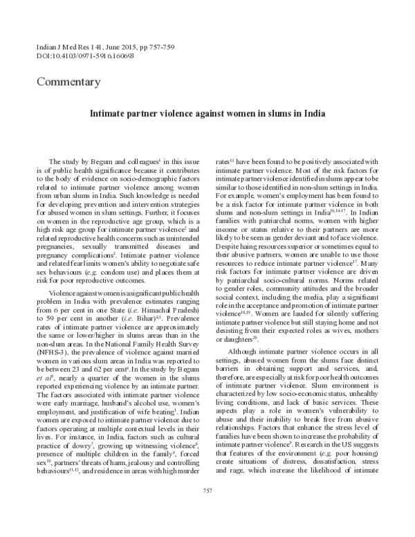 (PDF) Intimate partner violence against women in slums in India