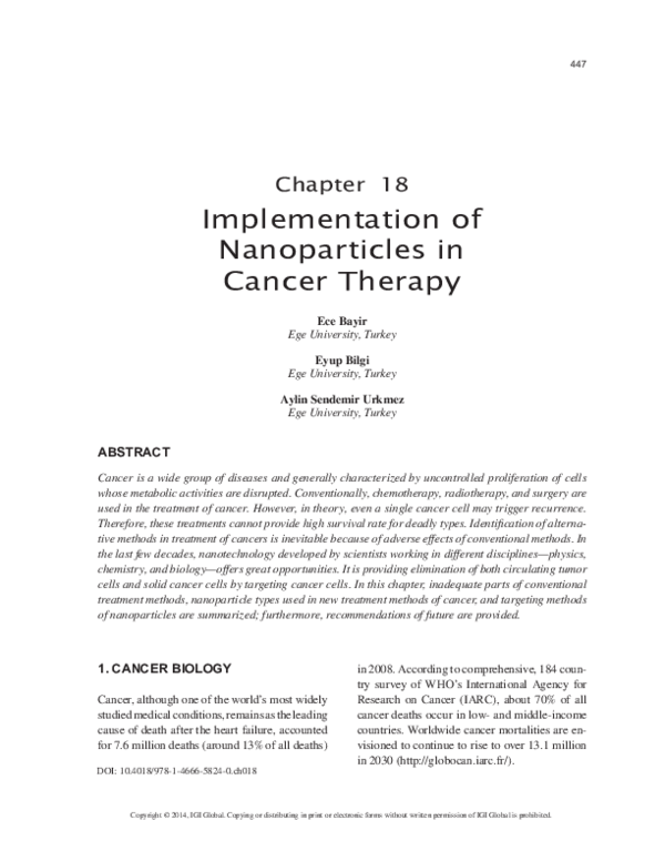 (PDF) Implementation of Nanoparticles in Cancer Therapy