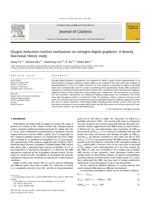 (PDF) Oxygen reduction reaction mechanism on nitrogen-doped graphene: A ...