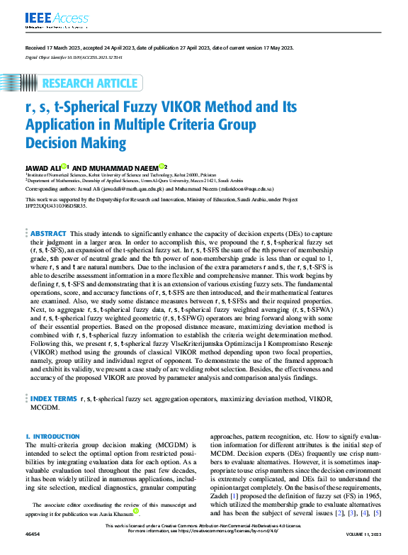 (PDF) r, s, t-Spherical Fuzzy VIKOR Method and Its Application in ...
