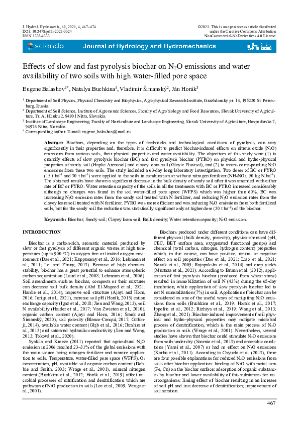(PDF) Effects of slow and fast pyrolysis biochar on N2O emissions and ...