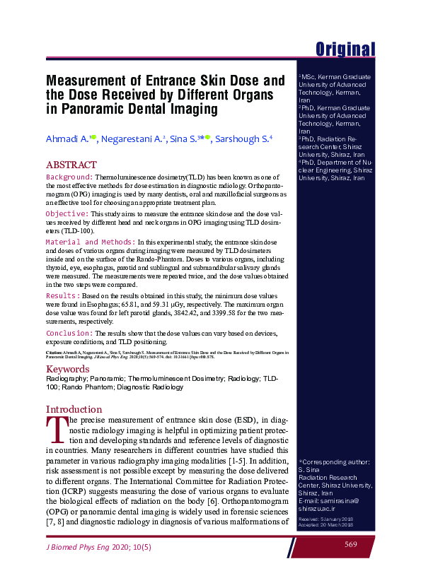 (PDF) Measurement of Entrance Skin Dose and the Dose Received by