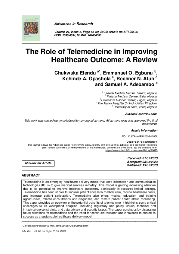 (PDF) The Role of Telemedicine in Improving Healthcare Outcome: A Review
