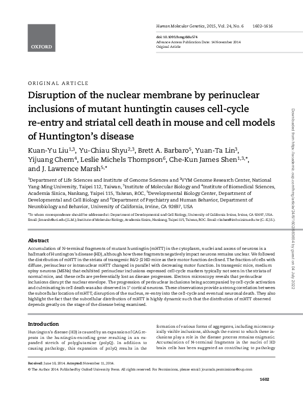 (PDF) Disruption of the nuclear membrane by perinuclear inclusions of ...