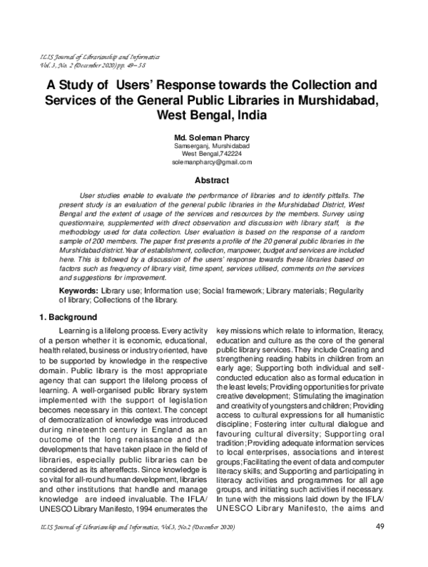 (PDF) A Study of Users' Response towards the Collection and Services of ...
