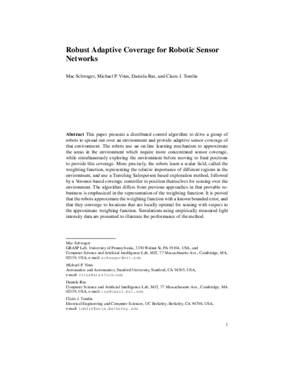 (PDF) Robust Adaptive Coverage for Robotic Sensor Networks