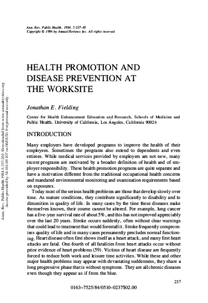 (PDF) Health Promotion and Disease Prevention at the Worksite