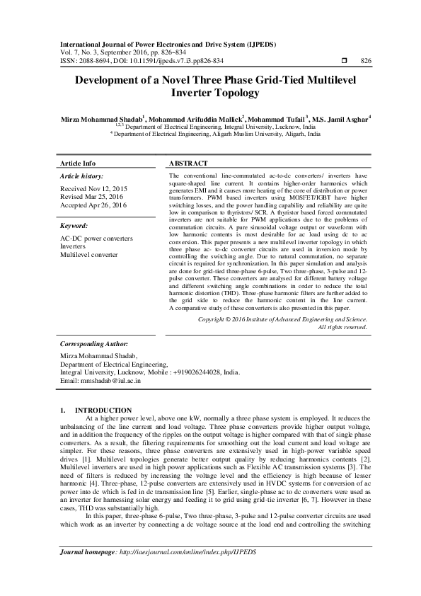 (PDF) Development of a Novel Three Phase Grid-Tied Multilevel Inverter ...
