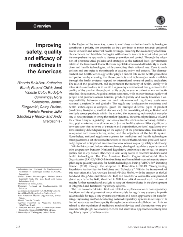 (PDF) Improving safety, quality and efficacy of medicines in the Americas