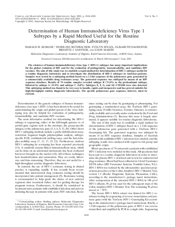 (PDF) Determination of Human Immunodeficiency Virus Type 1 Subtypes by ...