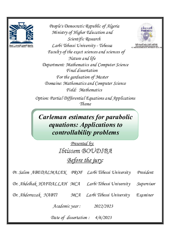 (PDF) Carleman estimates for parabolic equations: Applications to ...